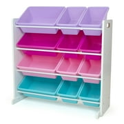 Humble Crew Forever Toy Storage Organizer with 12 Plastic Storage Bins, White/Pink/Purple/Turquoise