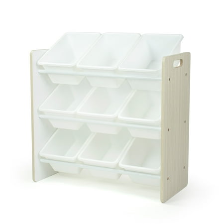 Humble Crew Hampton Toy Storage Organizer with 9 Plastic Storage Bins, Sandwashed/White