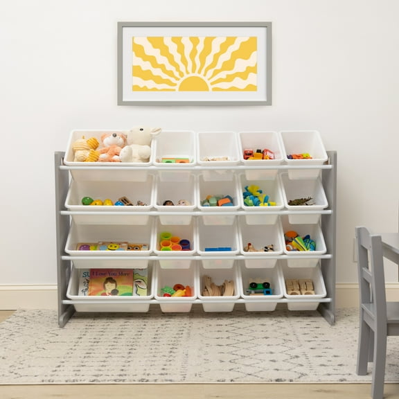 Humble Crew Inspire Extra Large Kids Toy Storage Organizer with 20 Plastic Storage Bins, Grey/White