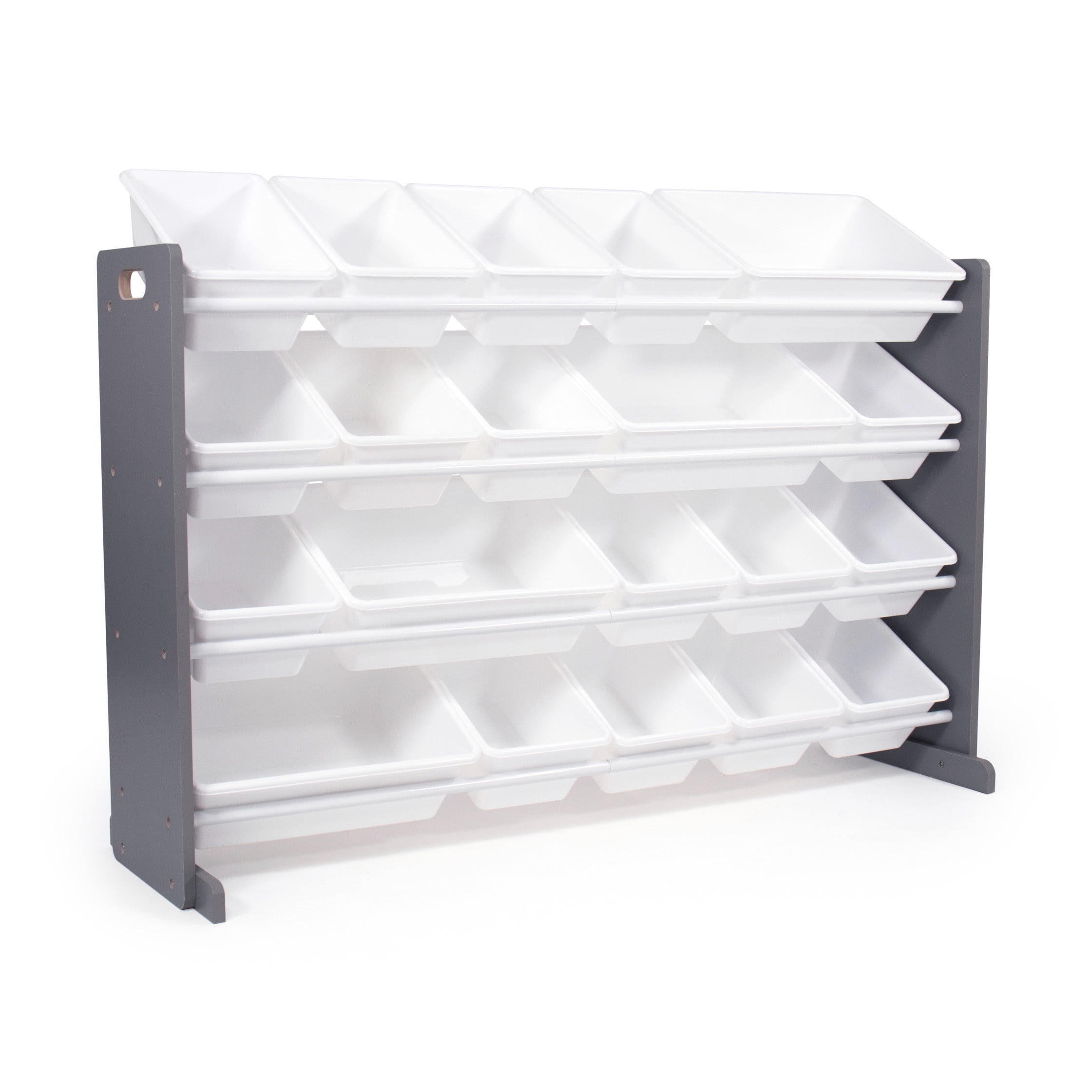 Extra Large Gray and White Engineered Wood Storage Organizer with 20 Bins