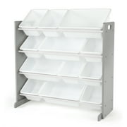 Humble Crew Kids Toy Storage Organizer with 12 Plastic Storage Bins, Grey/White