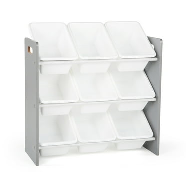 Humble Crew Inspire Toy Storage Organizer with 9 Plastic Storage Bins, Grey/White