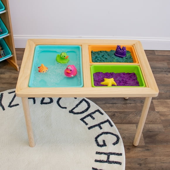 Humble Crew Interactive Toddler Sensory Play Table with 3 Multicolor Storage Bins and Cover, Solid Wood Construction, for Slime, Sand, Kinetic Sand