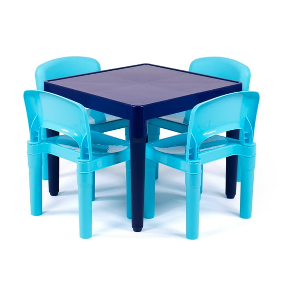 Humble Crew Jordan Toddler Lightweight Plastic Table and 4 Chairs Set, Square Navy Table & Blue Chairs
