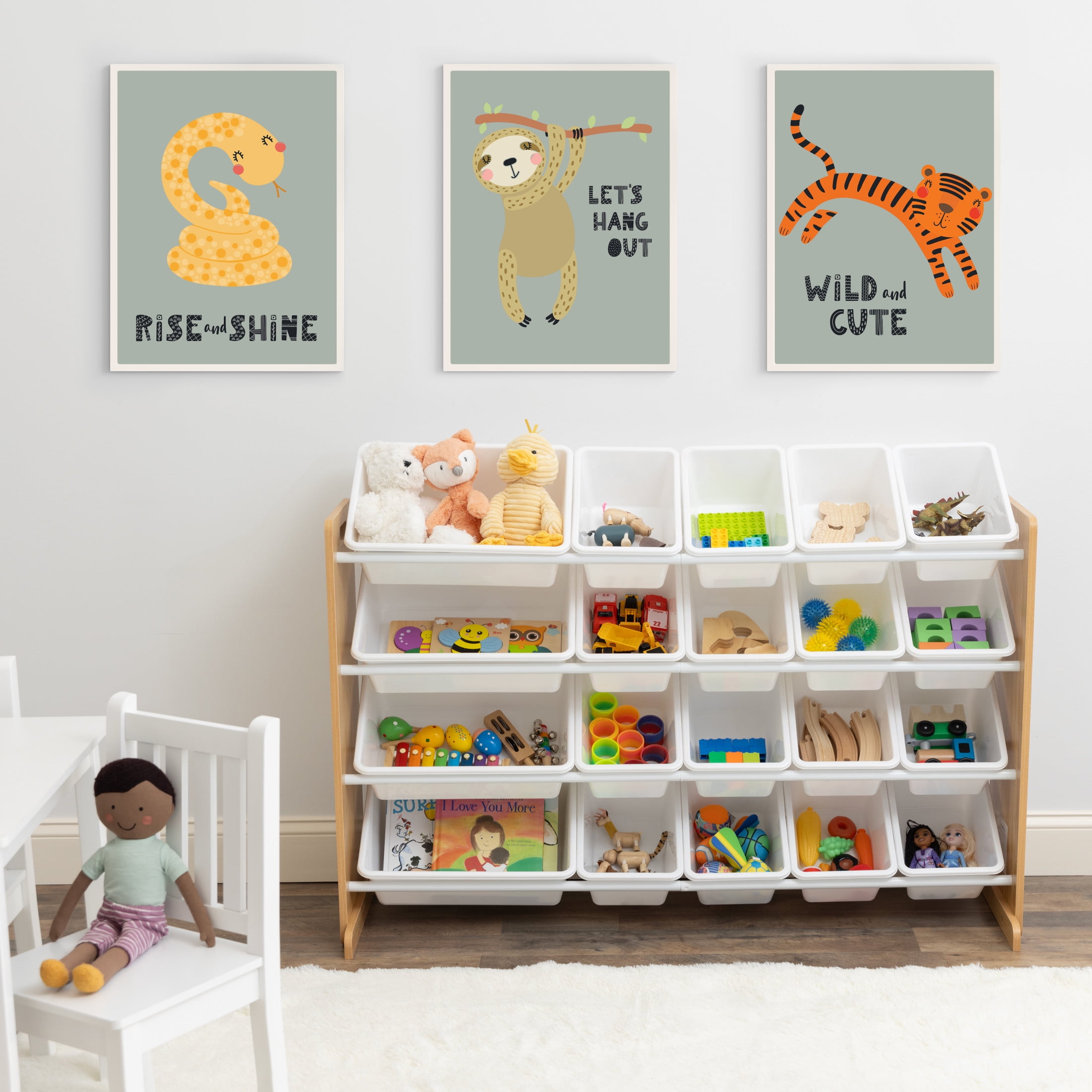 Humble Crew  XL  Kids Toy Storage Organizer with 20 Plastic Storage Bins, Natural/White