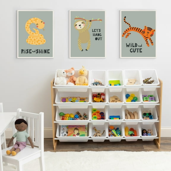 Humble Crew  XL  Kids Toy Storage Organizer with 20 Plastic Storage Bins, Natural/White