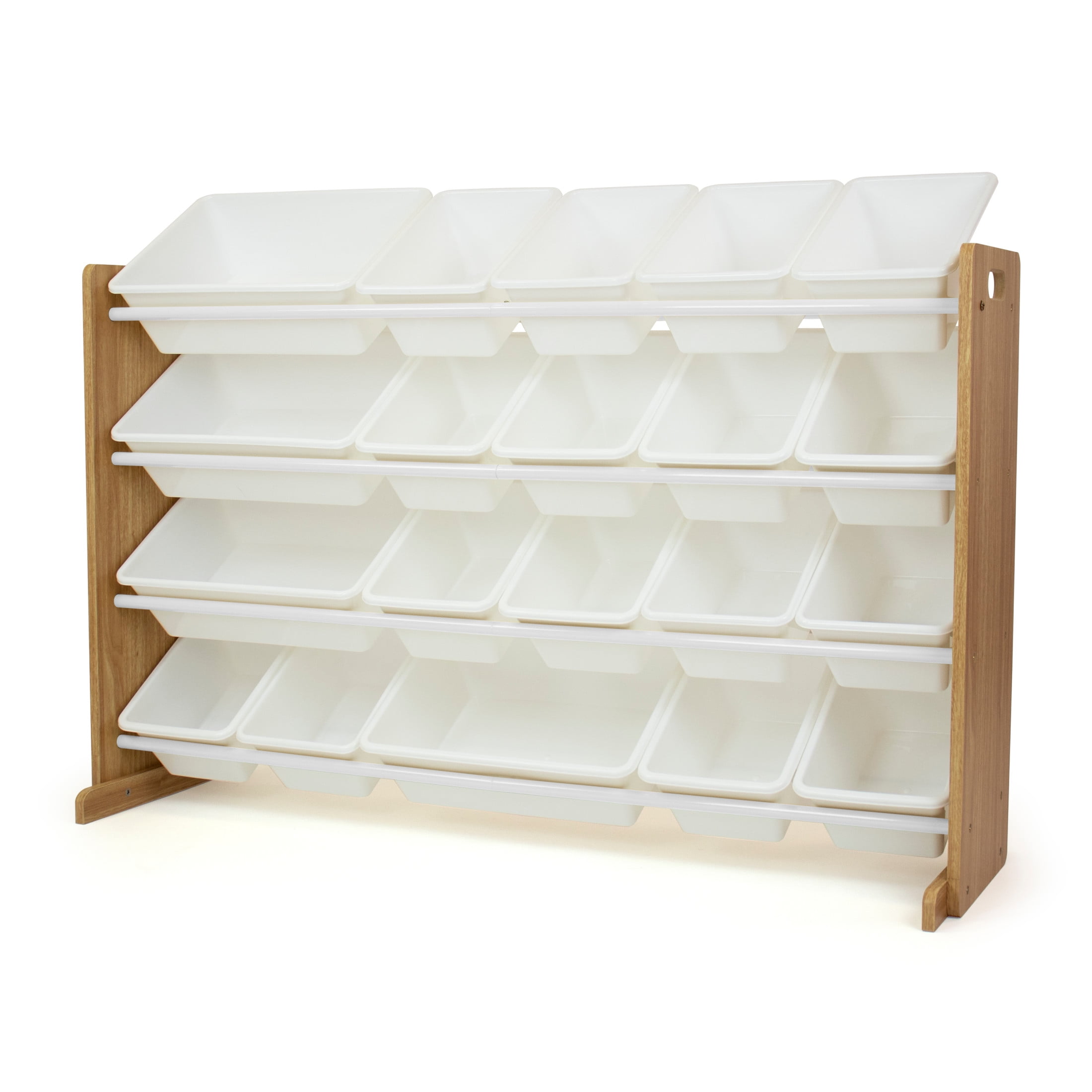 Natural Steel Rod Floor-Standing Storage Organizer with White Plastic Bins