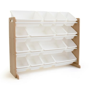 Humble Crew Journey Supersized Toy Storage Organizer with 16 Plastic Storage Bins, Natural/White