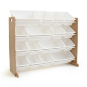 Humble Crew Storage Organizer with 16 Plastic Bins for Kids & Toddlers, Natural/White