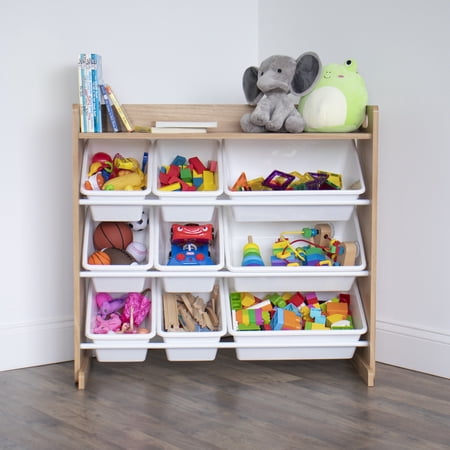 Humble Crew Kids Toy Storage Organizer with Shelf and 9 Plastic Bins Natural/White