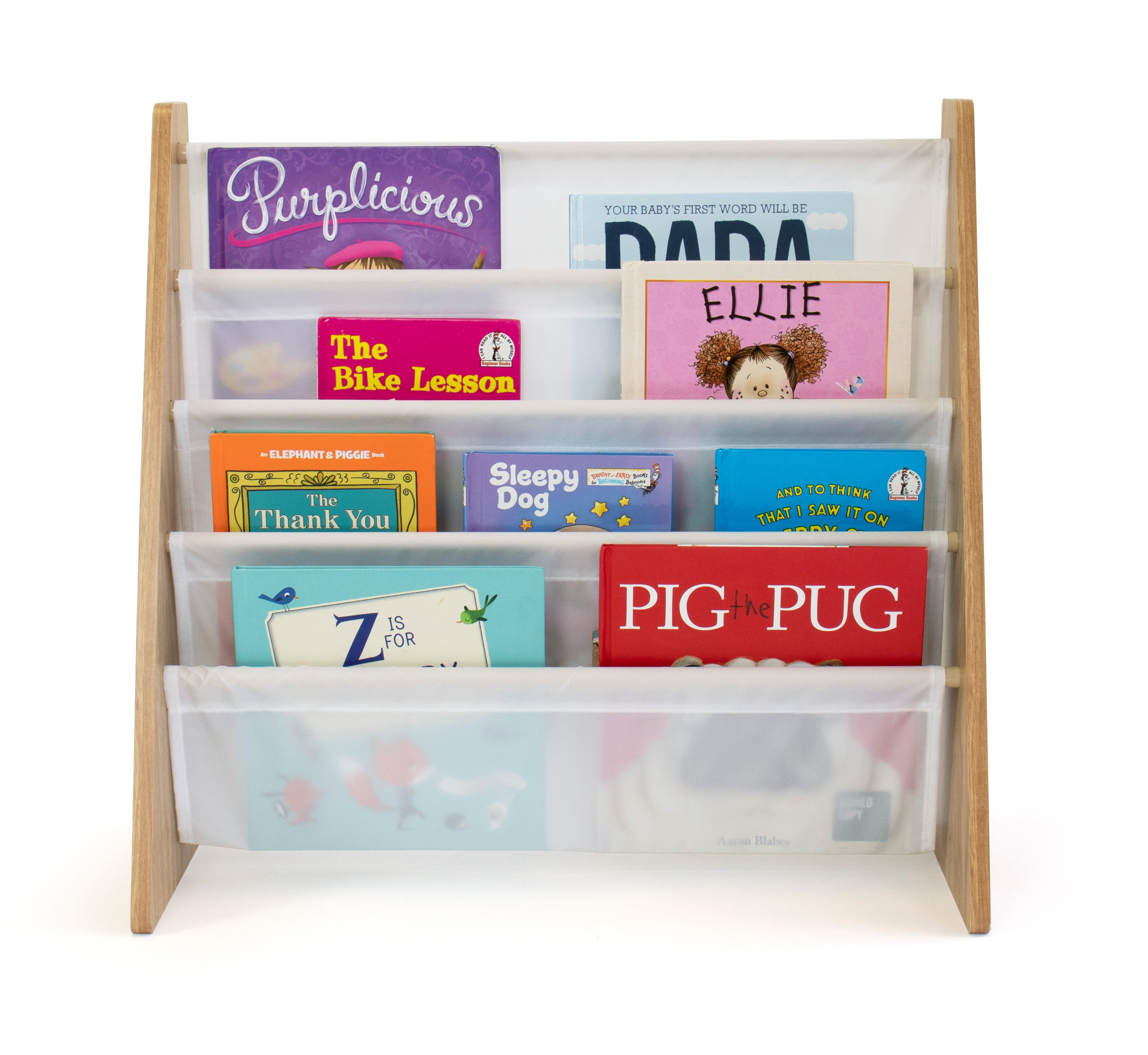 Adjustable White Fabric and Wood Kids Book Rack