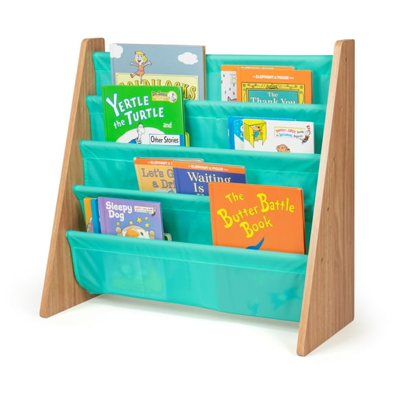 Humble Crew Kids Bailey Bookshelf 4 Tier Book Storage, Natural/Seafoam