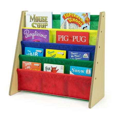 Humble Crew Kids Primary Bookshelf 4 Tier Book Storage, Natural/Primary