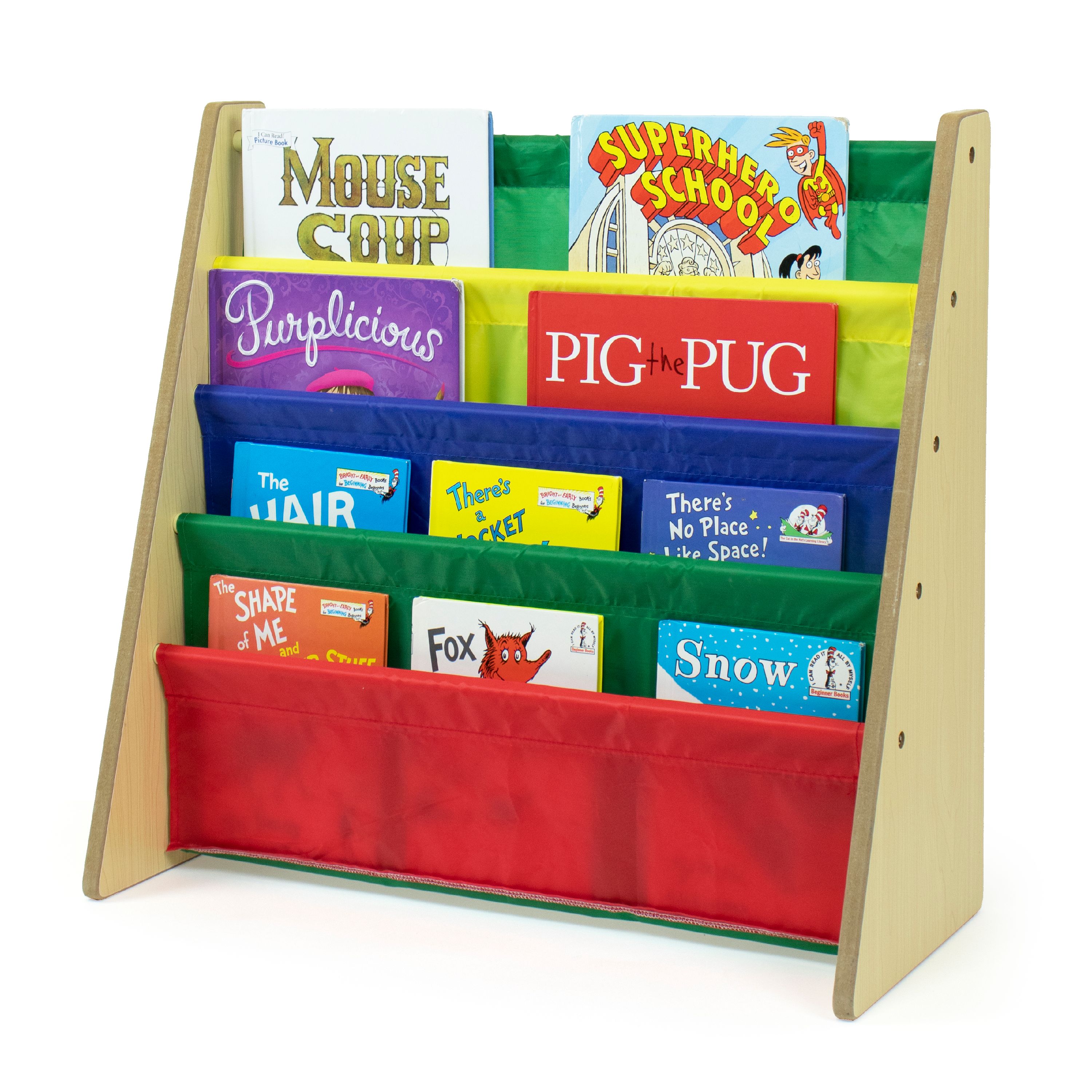Humble Crew Kids Book Rack with Fabric Sling Sleeves, Brown - image 1 of 11