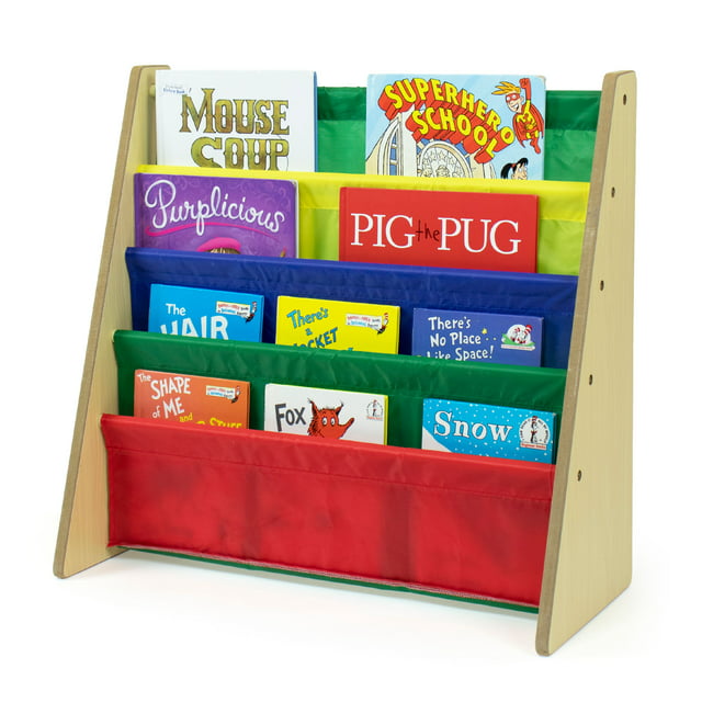 Humble Crew Kids Book Rack with Fabric Sling Sleeves, Brown