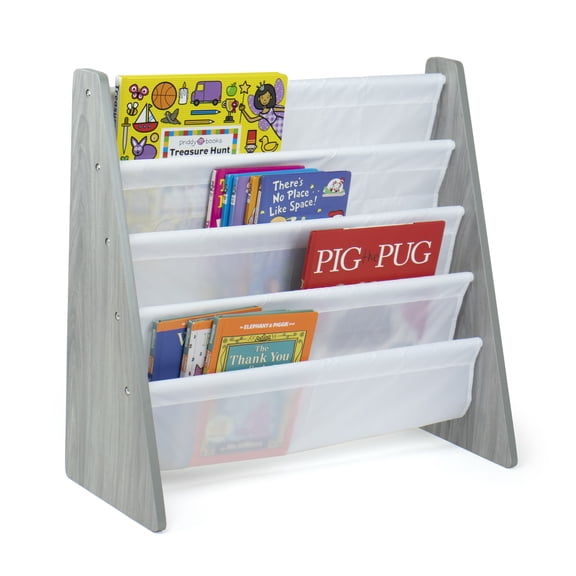 Humble Crew Kids Bookshelf 4 Tier Book Storage, Grey Wood Grain/White