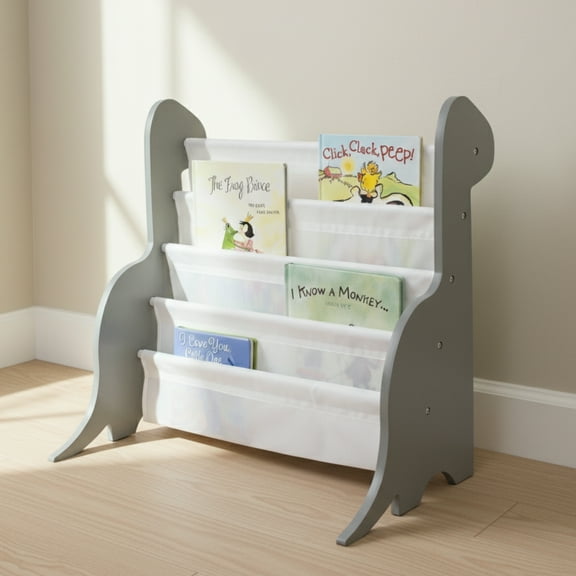 Humble Crew Kids Bookshelf Dinosaur 4-Tier Book Organizer, Grey