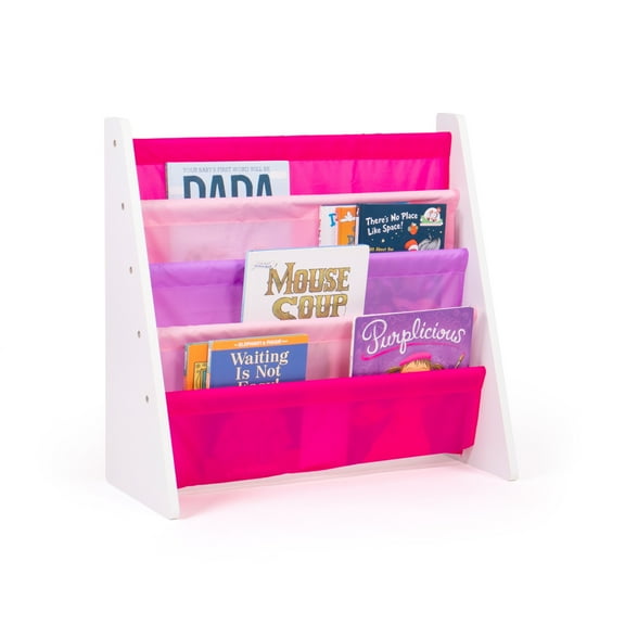 Humble Crew Kids Friends Bookshelf 4 Tier Book Storage, White/Pink/Purple