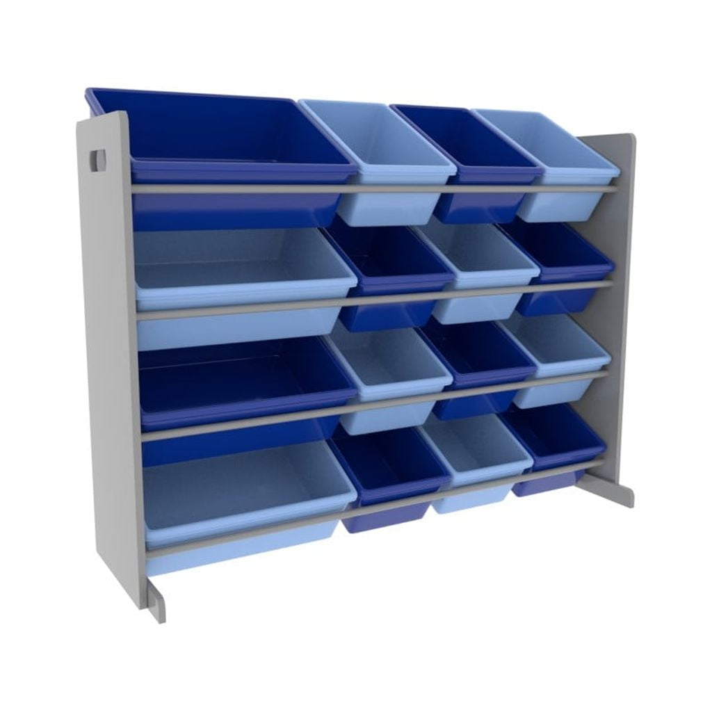 Mobile Gravity Shelf Bin Organizer - 4 x 12 x 4 Blue Bins