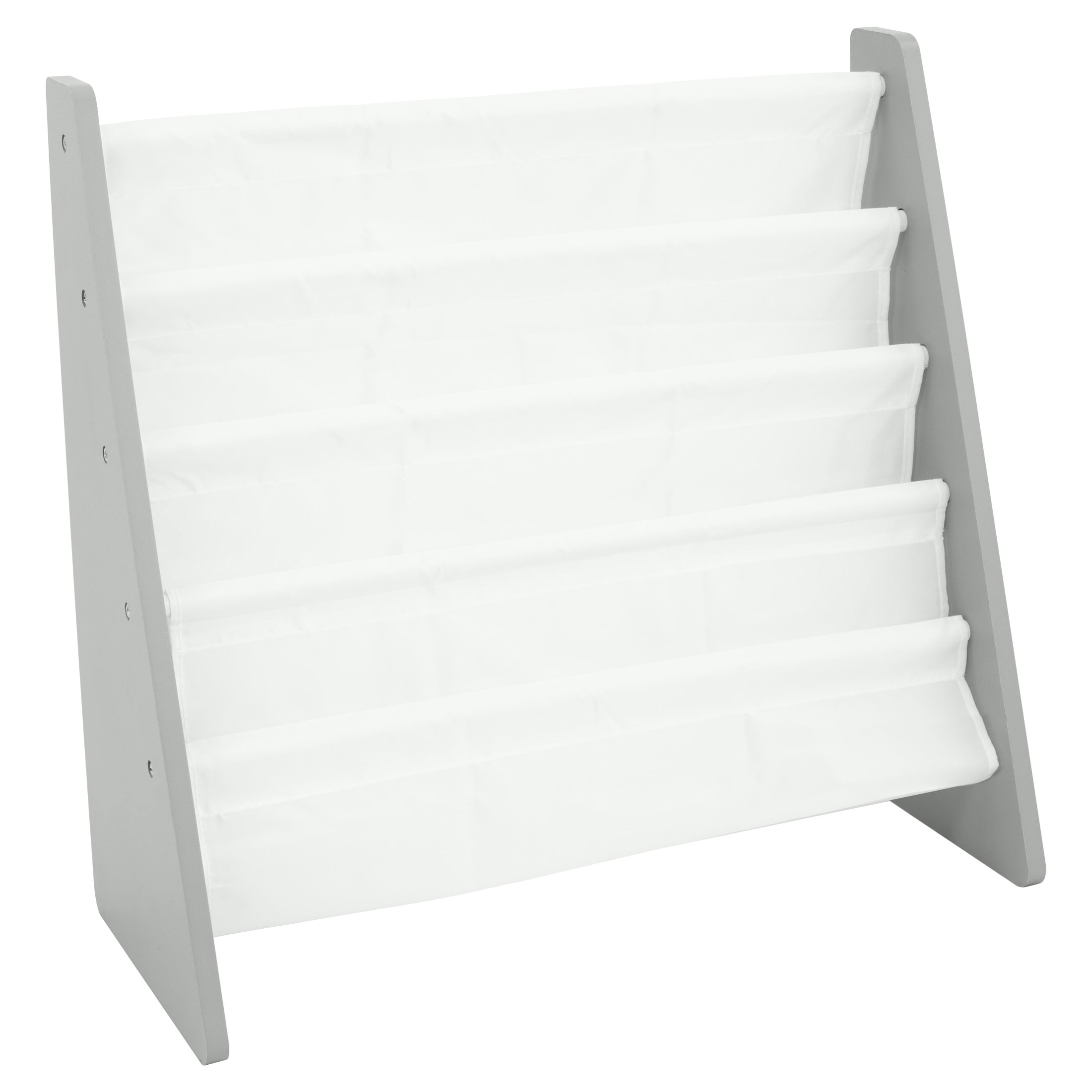 Gray and White Kids 4-Tier Fabric Book Rack