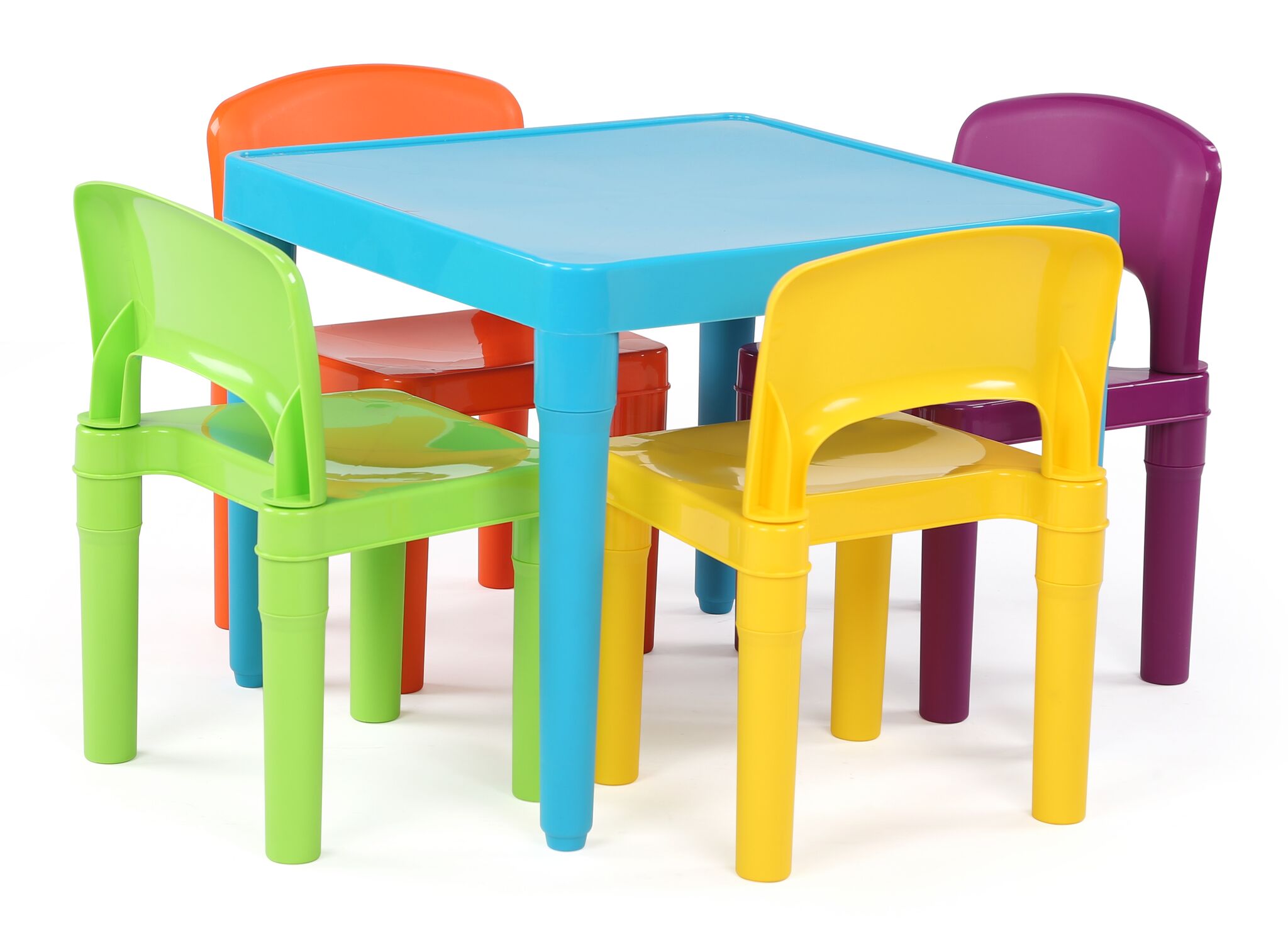 Humble Crew Kids Lightweight Plastic Table and 4 Chairs Set, Square, Blue/Orange/Green/Yellow/Purple - image 1 of 6