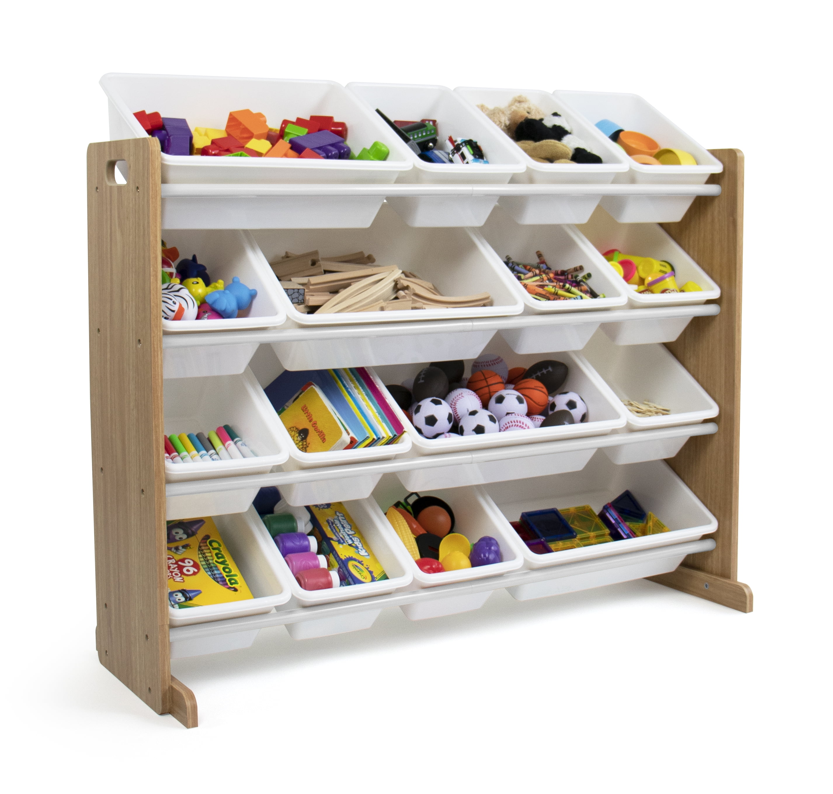 Humble Crew Kids Natural Wood Toy Storage Organizer with 16 White Plastic  Storage Bins 