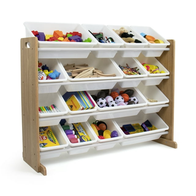 Humble Crew Kids Natural Wood Toy Storage Organizer with 16 White