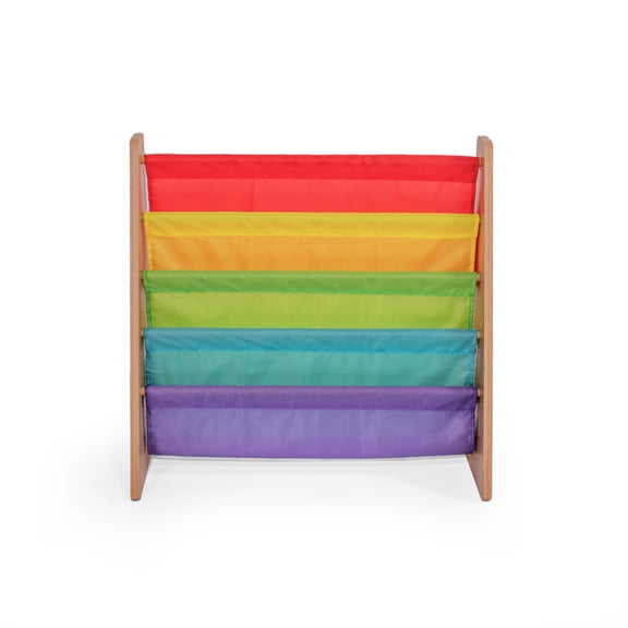 Humble Crew Kids Rainbow Bookshelf 4 Tier Book Storage, Natural/Rainbow