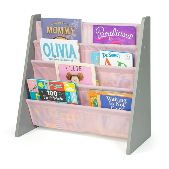 Humble Crew Kids Sophie Bookshelf 4 Tier Book Storage, Grey/Pink