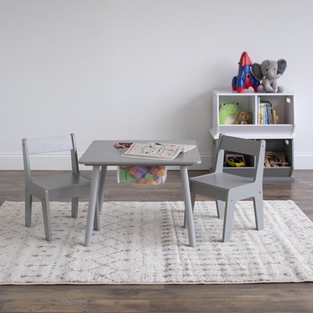 Humble Crew Kids Wood Table and2 Chairs Set with Interior Storage, Grey