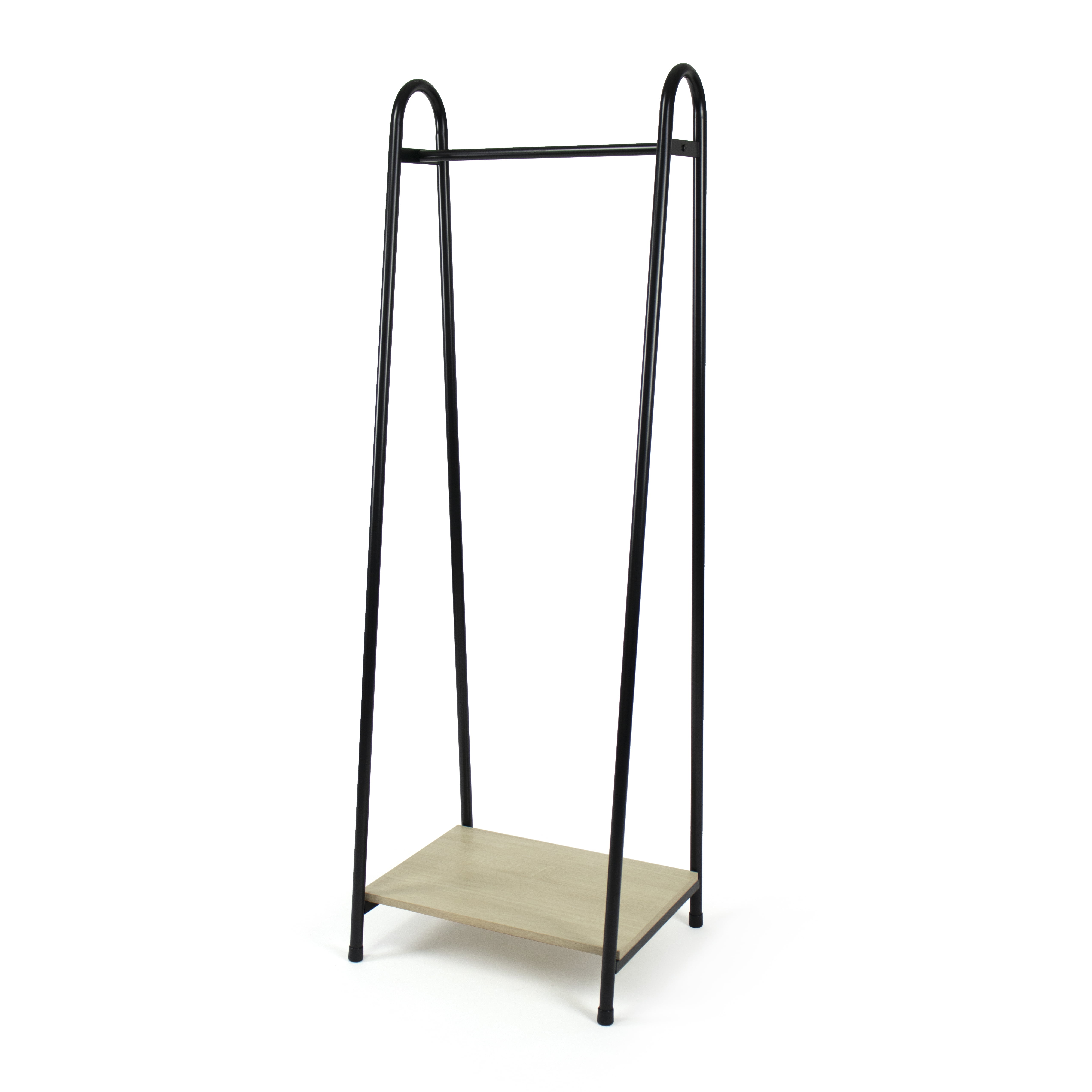 Slim Black Steel Frame Clothing Shelf Rack with Wood Shelf