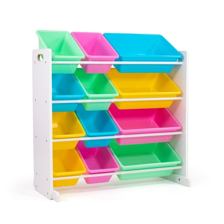 Humble Crew Pastel Toy Storage Organizer with 12 Plastic Storage Bins, White/Pink/Blue/Green/Yellow