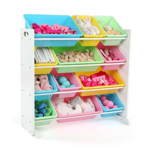 Humble Crew Pastel Kids Toy Wood Storage Organizer with 12 Bins, Ages 3 and Up