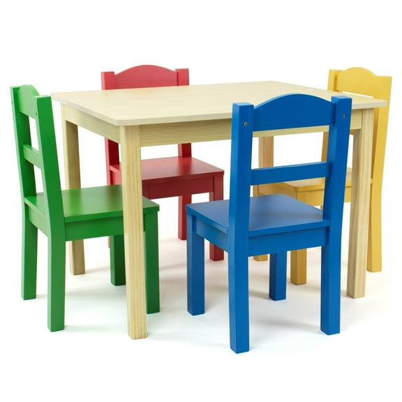Humble Crew Primary Toddler Wood Table and 4 Chairs Set, Natural/Primary