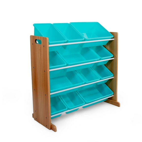 Humble Crew Skylar Natural and Aqua Toy Storage Organizer with 12 Bins