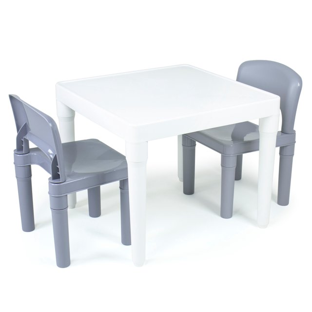 Humble Crew Springfield Kids Dry Erase Plastic 3 Piece Table and 2 Chairs Set, White/Gray, Ages