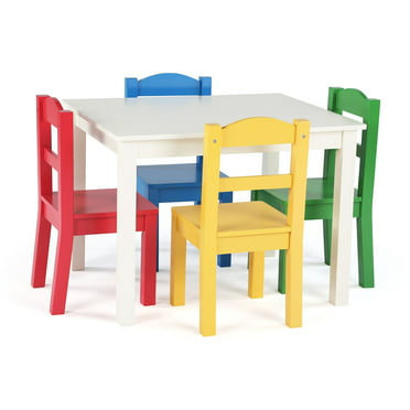 Costway Kids 5 Piece Table Chair Set Pine Wood Multicolor Children Play ...