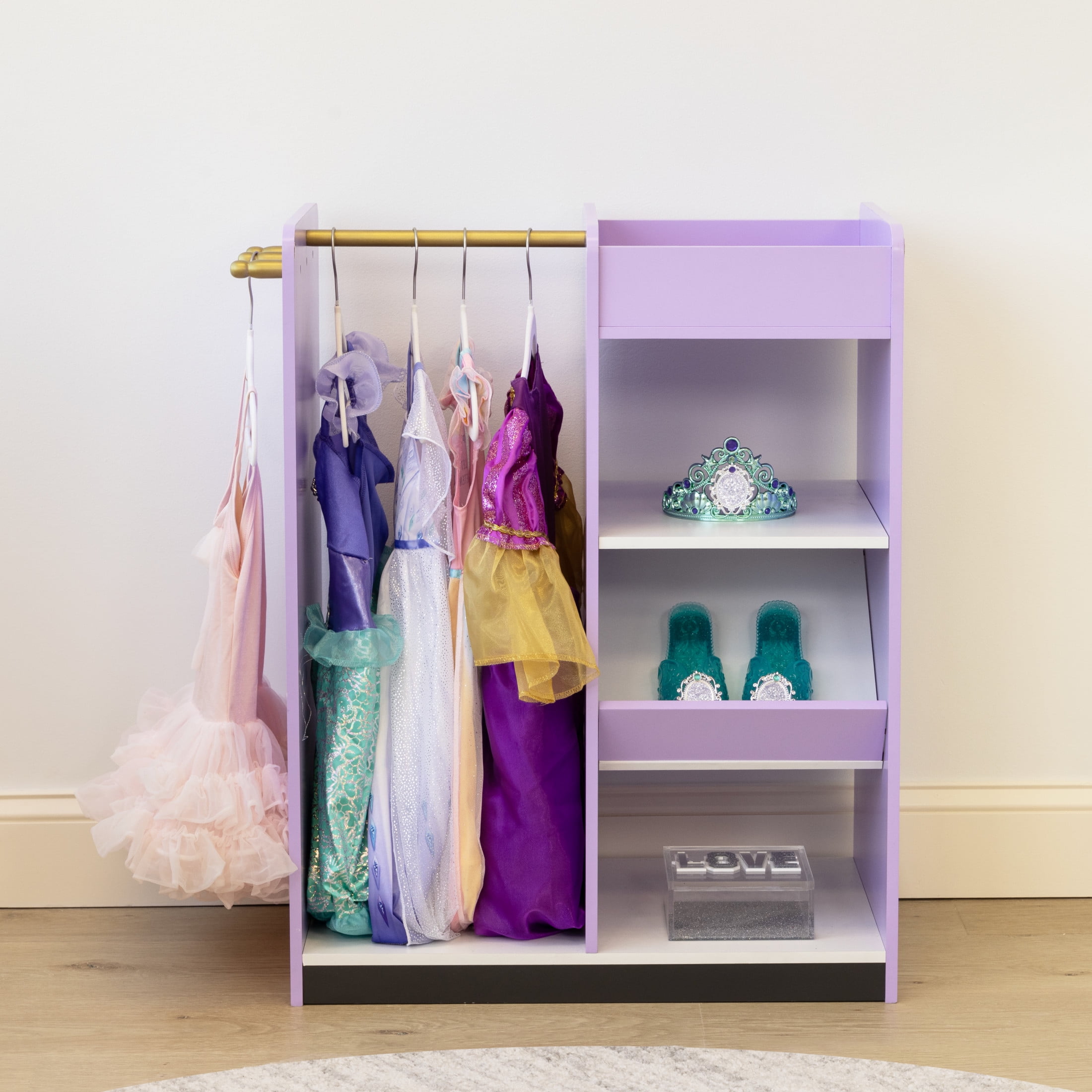 Humble Crew Violet Toddler Dress Up Storage with Mirror, Costume Closet, Purple/White