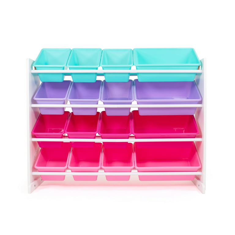 Humble Crew Forever Supersized Toy Storage Organizer with 16 Plastic Storage Bins White Pink Purple Turquoise Walmart