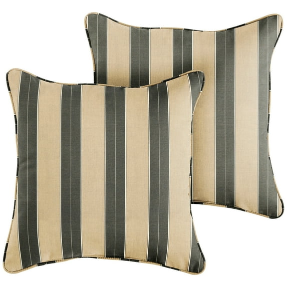 Humble and Haute Clara 18-inch Indoor/ Outdoor Sunbrella Throw Pillows (Set of 2) Cocoa/Black Stripe