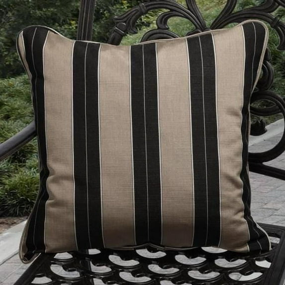 Sunbrella Clara Indoor/ Outdoor Brown/ Black Stripe Pillows Made With (Set of 2) - 22 in L x 22 in W