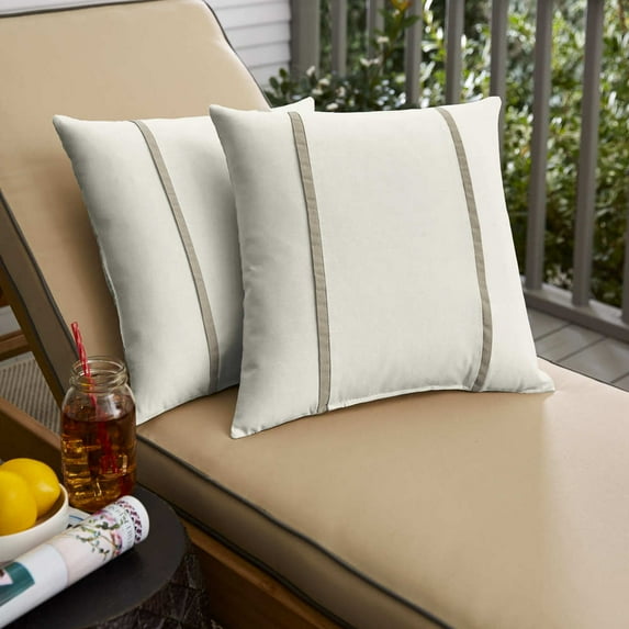 Humble and Haute Humble + Haute Sunbrella Canvas Natural and Canvas Taupe Double Small Flange Indoor/ Outdoor Pillows, Set of 2 18 in h x 18 in w
