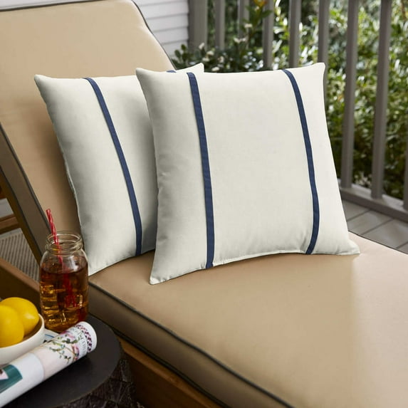 Humble and Haute Sunbrella Canvas Natural /Canvas Navy Indoor/ Outdoor Pillows, Set of 2 White 18
