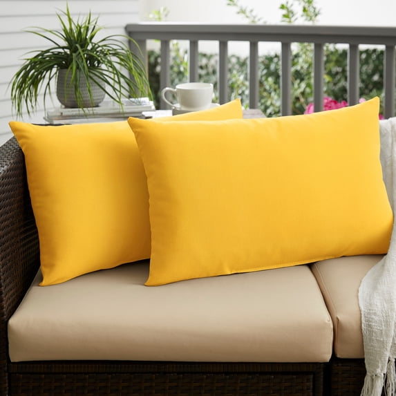 Humble and Haute Sunbrella Canvas Sunflower Knife-edge Outdoor Pillows (Set of 2) 14 in H x 24 in W