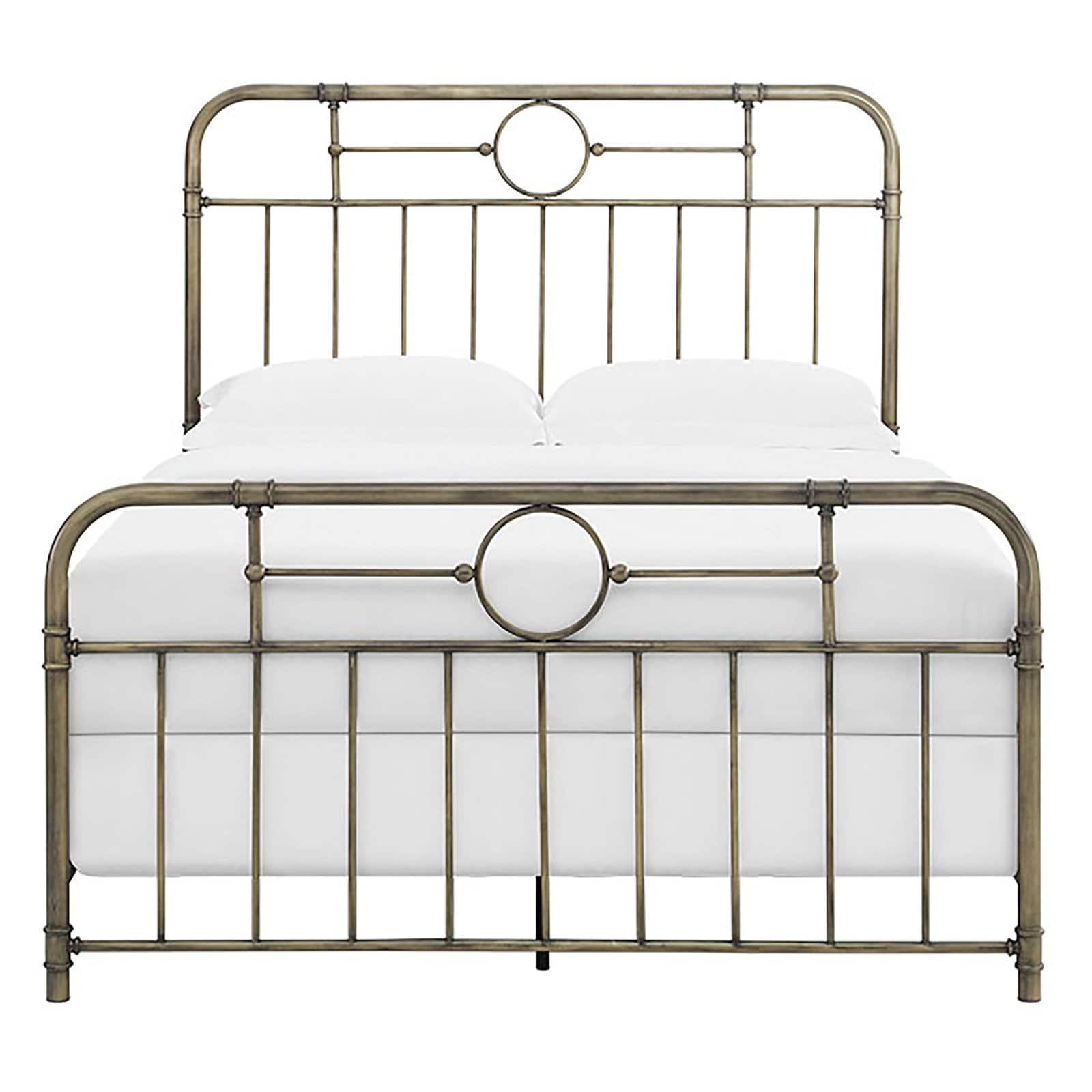 Bronze Queen Metal Frame Bed with Upholstered Headboard