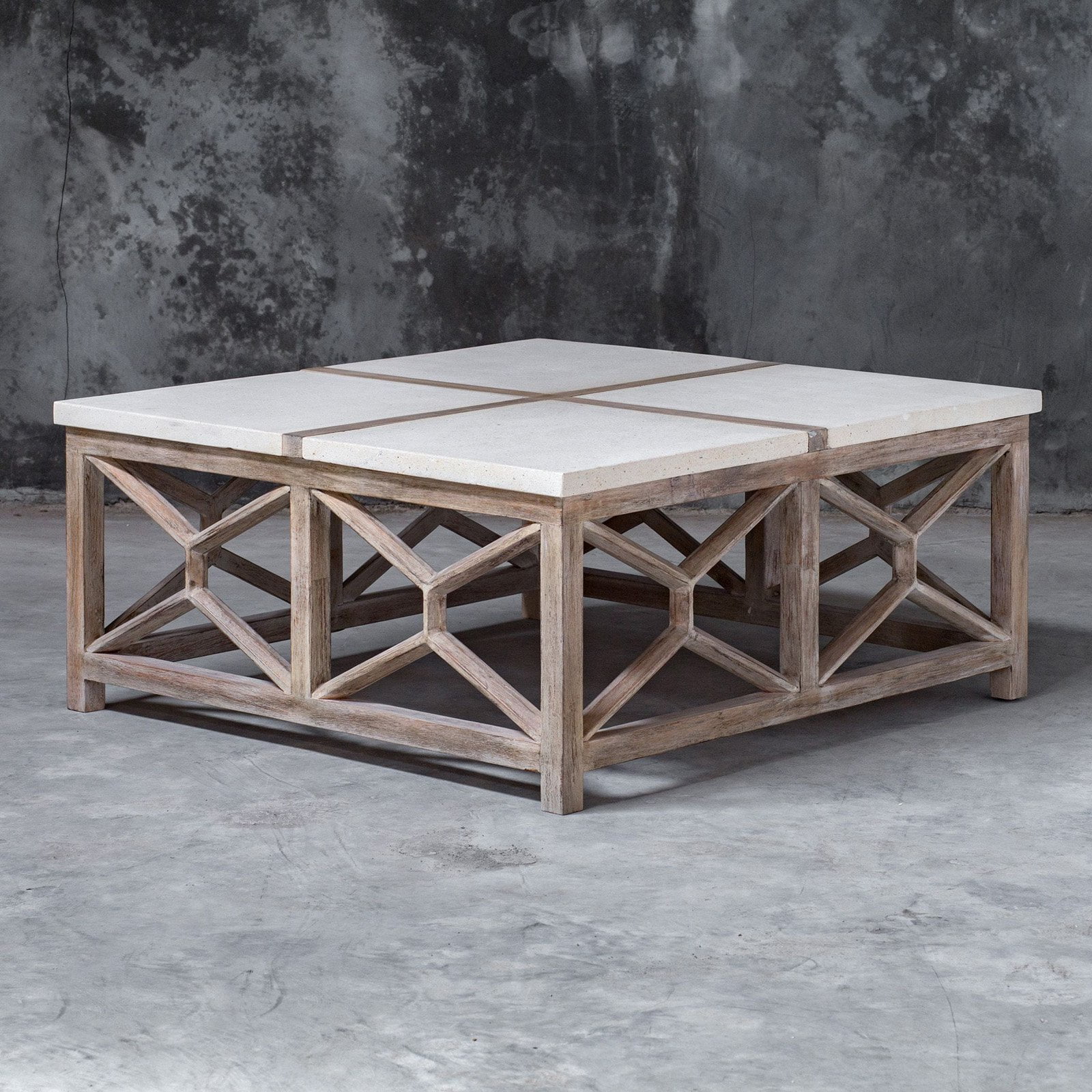 Transitional Coastal Square Coffee Table in Washed Natural