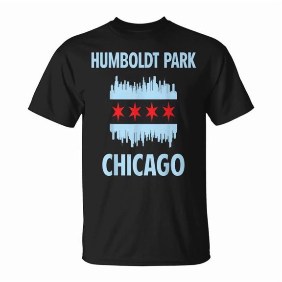 Humboldt Park Chicago Flag Skyline Graphic Cotton Tee Unisex Adult Casual City Pride T-Shirt, Size XL, Color Black