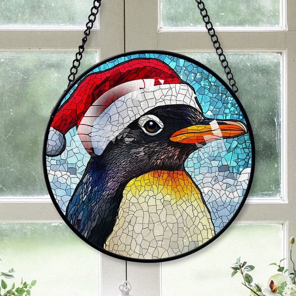 Humboldt Penguin Ornament Christmas 2025, Humboldt Penguin Stained Glass Hanging Panel  Radiant Glass Window Art, Perfect for Wildlife Decor