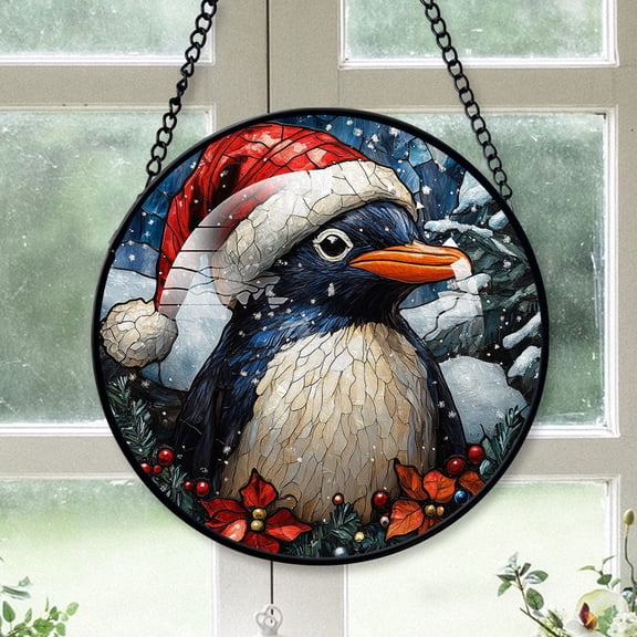 Humboldt Penguin Ornament Christmas 2025, Humboldt Penguin Stained Glass Hanging Window Decoration  Unique Glass Panel for Natural Light Display