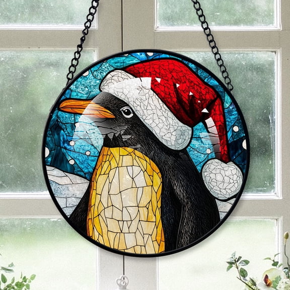 Humboldt Penguin Ornament Christmas 2025, Humboldt Penguin Stained Glass Sun Catcher Artistic Hanging Window Decor, Perfect Gift for Animal Lovers